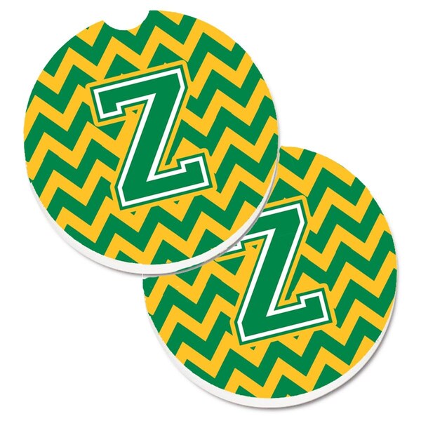 Carolines Treasures Letter Z Chevron Green and Gold Cup Holder Car Coaster, PK2 CJ1059-ZCARC - main